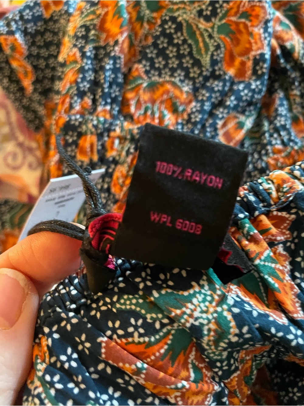 Smocked Floral Midi Dress in Teal and Orange - Picture 4 of 4